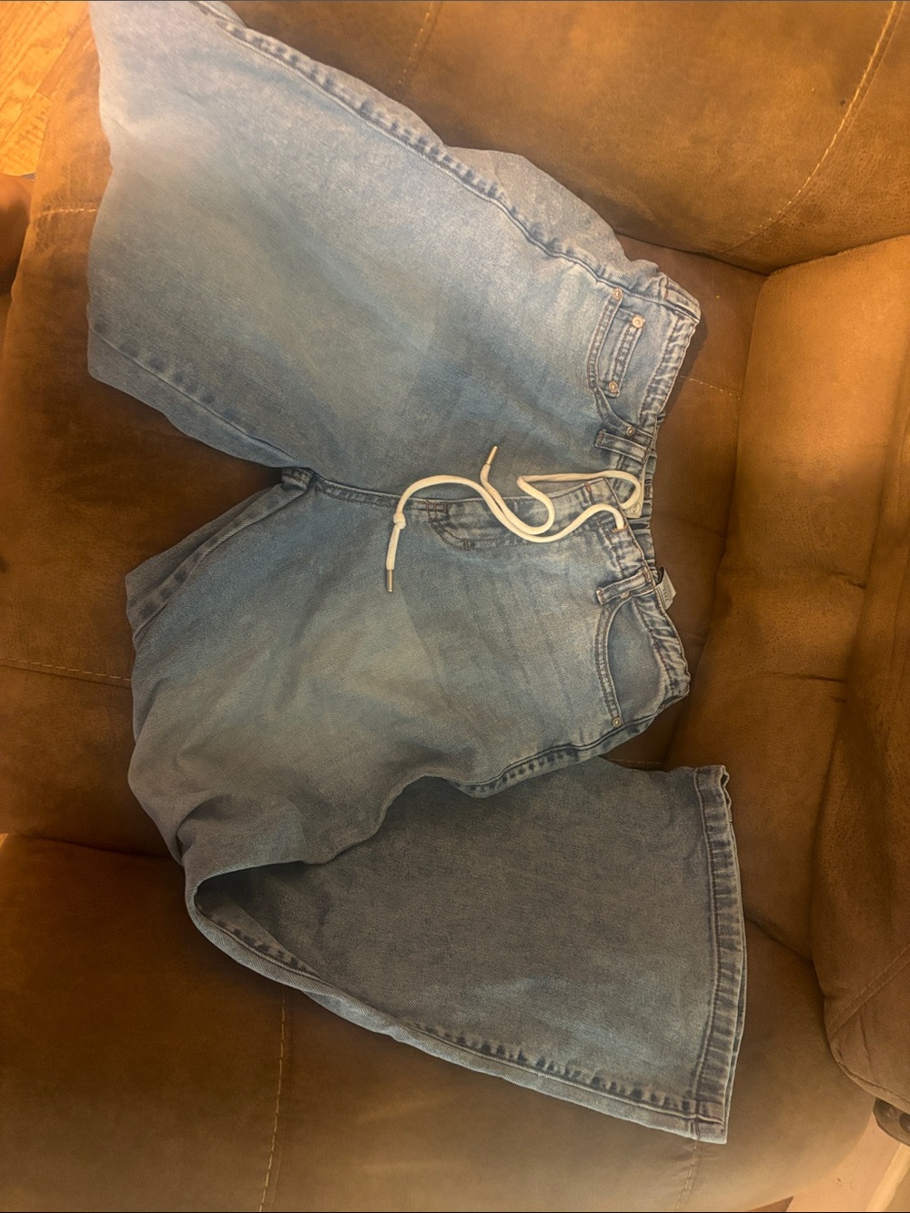 Light Blue Womens Denim Jeans with Drawstring Waist